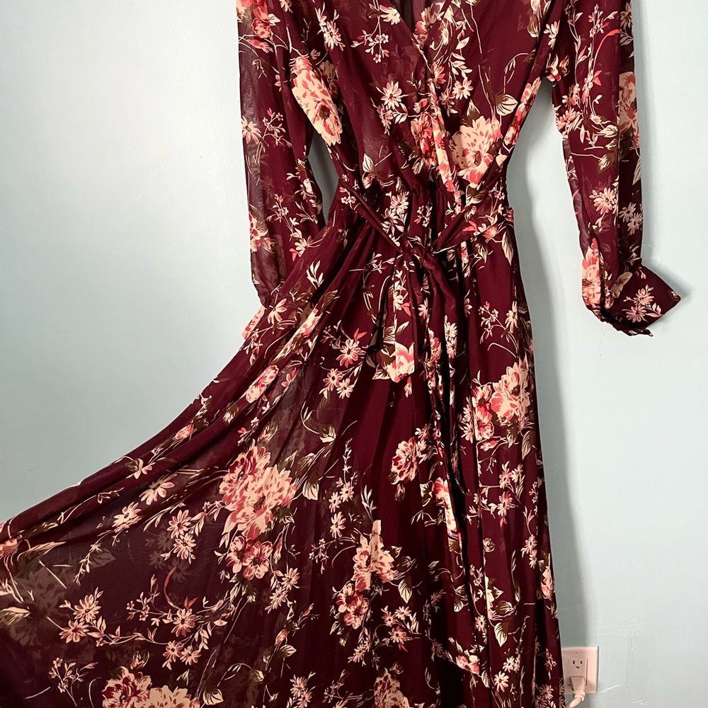 Long sleeved full length dress, perfect for weddings and events, worn twice